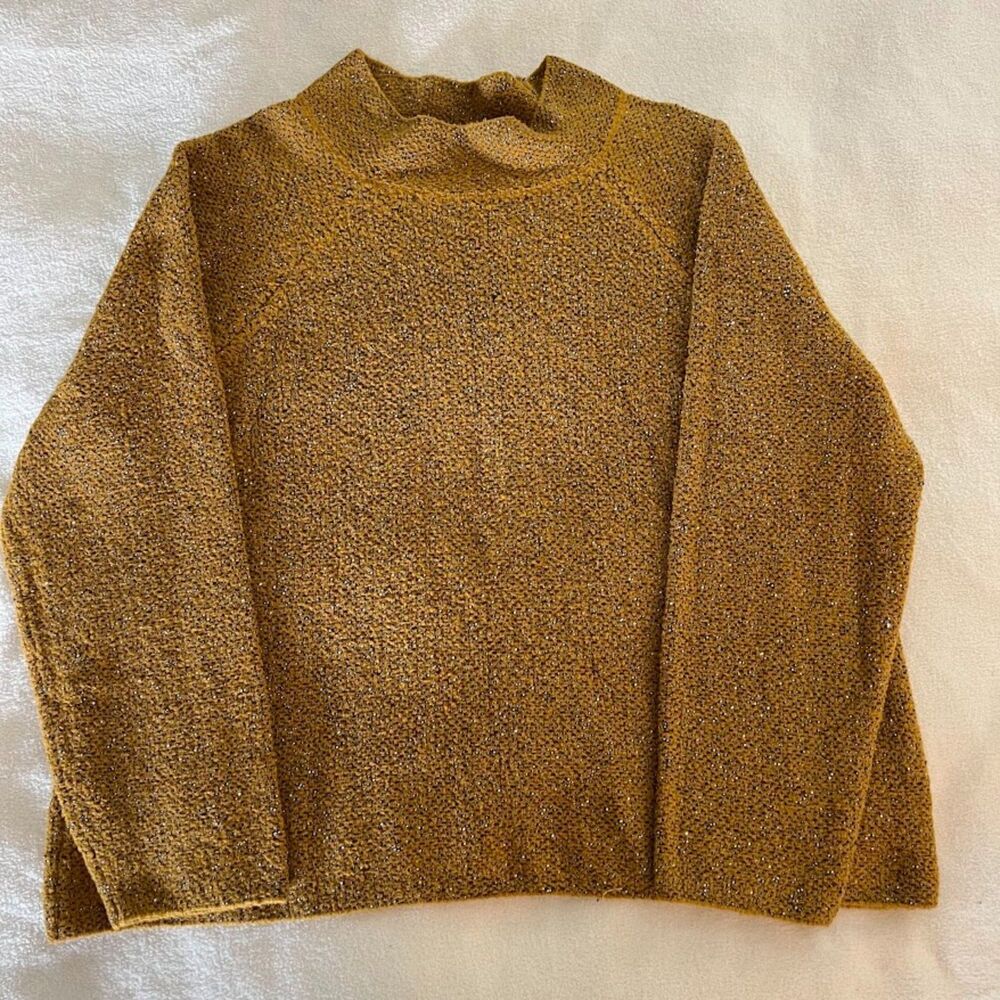 Eileen Fisher Brown Funnel Neck Knit Sweater Organic Cotton Blend, Size XL